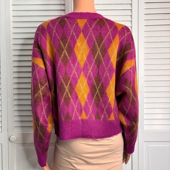 DAYDREAMER Fuchsia Sunset Argyle Cardigan Size Small - Picture 9 of 9